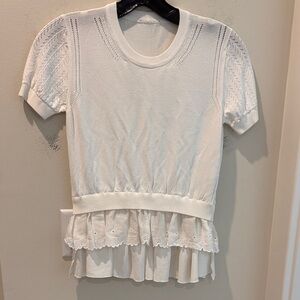 Gilmar Chic White Lace Trim Knit Blouse silkblend size 40 / small